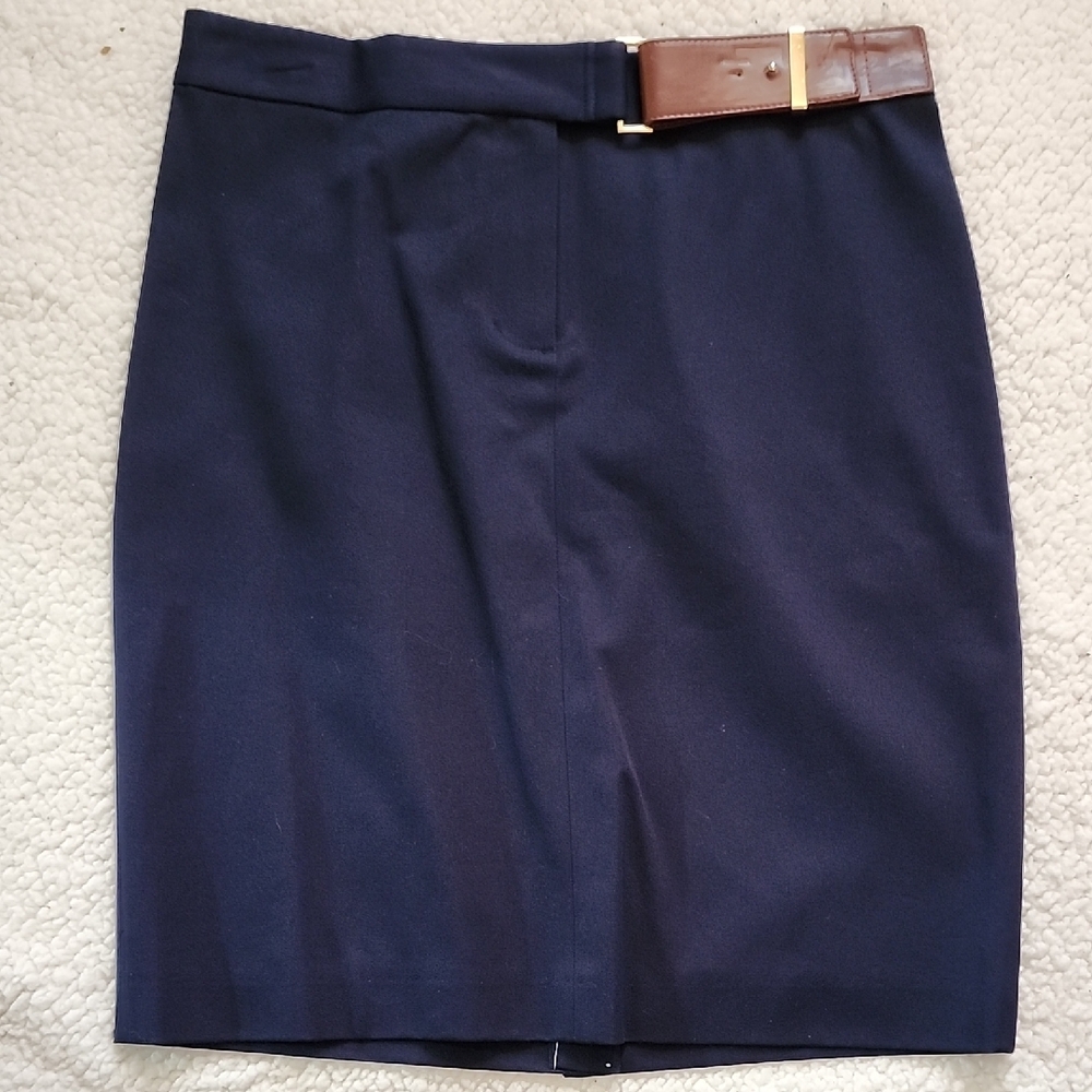 NWT Brooks Brothers Navy Pencil Skirt with Brown Belt Tab Sz 6 Old Money Luxury